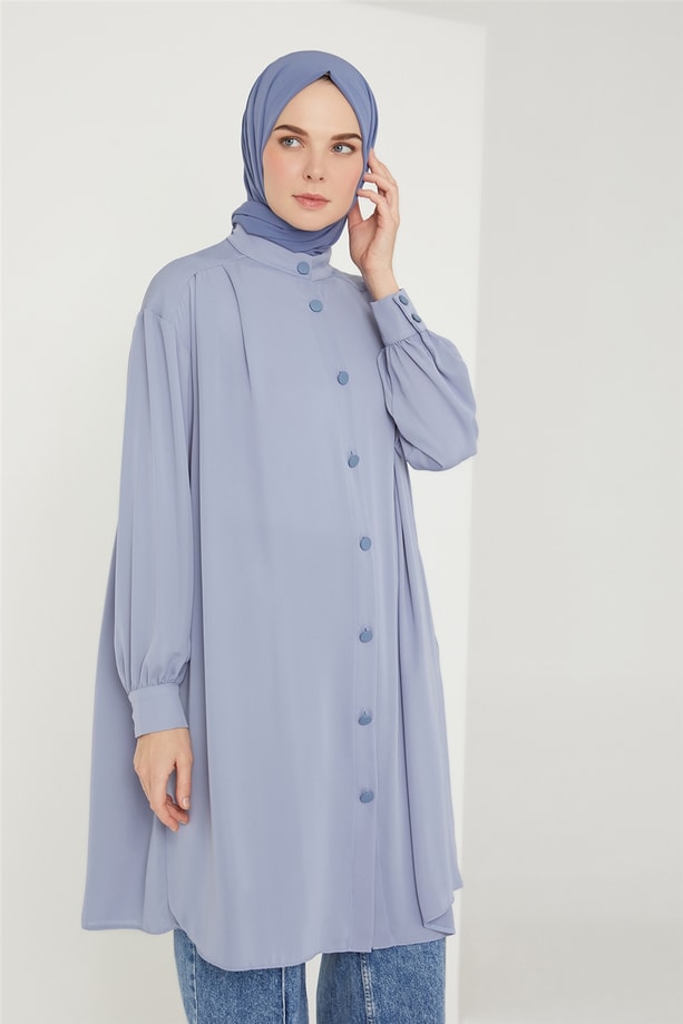 Armine Pileli Tunik 21K4552 Gri Mavi