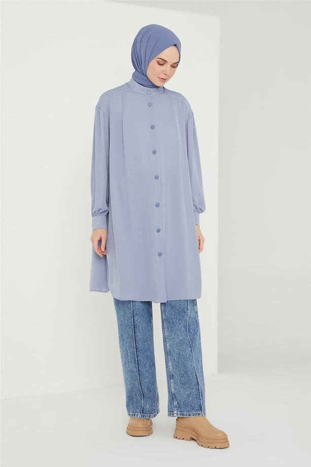 Armine Pileli Tunik 21K4552 Gri Mavi