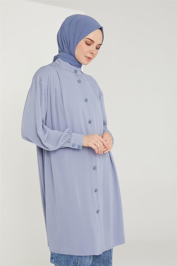 Armine Pileli Tunik 21K4552 Gri Mavi