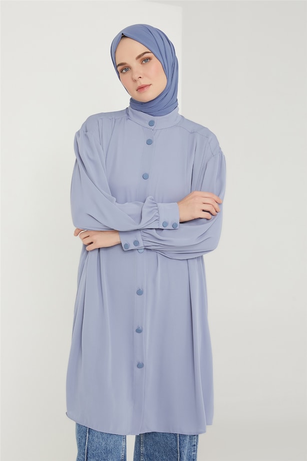 Armine Pileli Tunik 21K4552 Gri Mavi