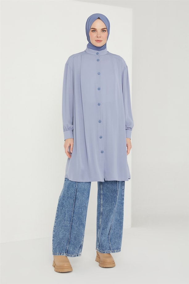 Armine Pileli Tunik 21K4552 Gri Mavi
