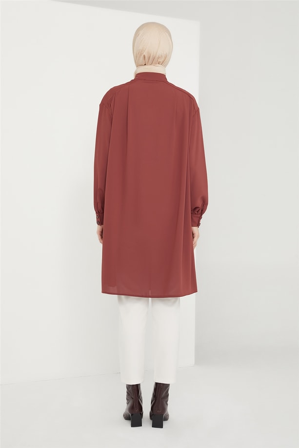 Armine Pileli Tunik 21K4552 Kızıl Kahve