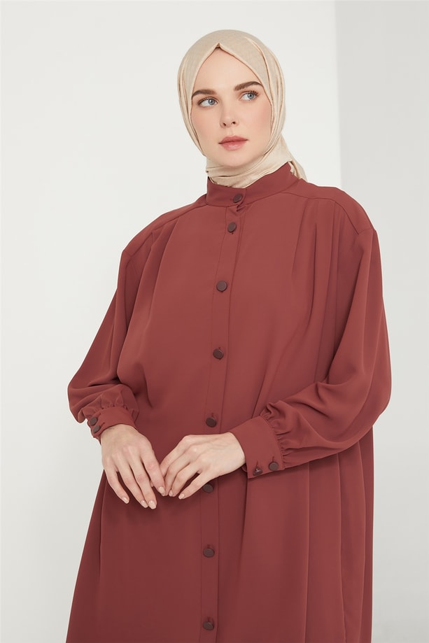 Armine Pileli Tunik 21K4552 Kızıl Kahve