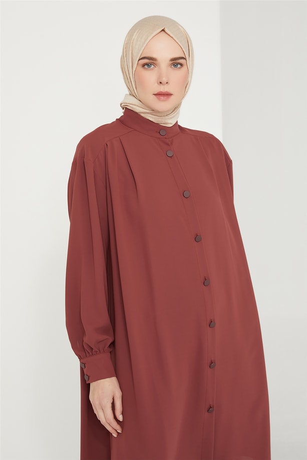 Armine Pileli Tunik 21K4552 Kızıl Kahve