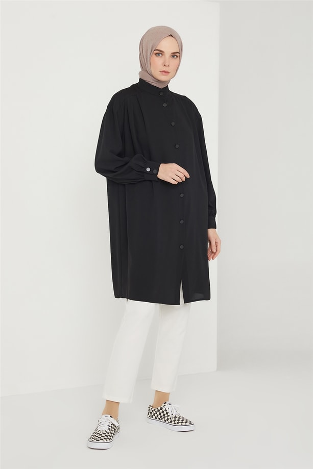 Armine Pileli Tunik 21K4552 Siyah