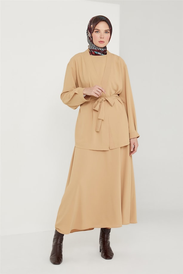 Armine Pile Detaylı Kimono Takım 21K6305 Bej