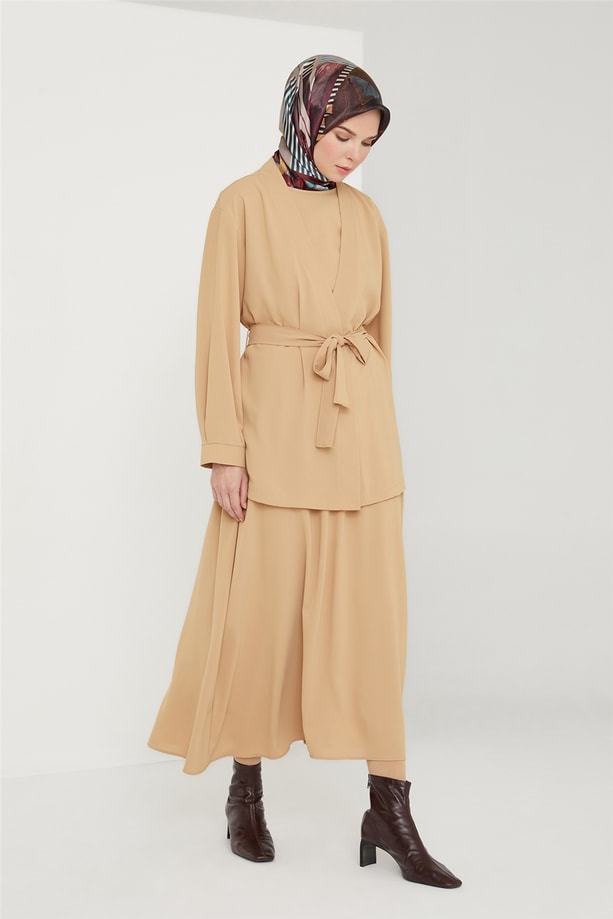 Armine Pile Detaylı Kimono Takım 21K6305 Bej
