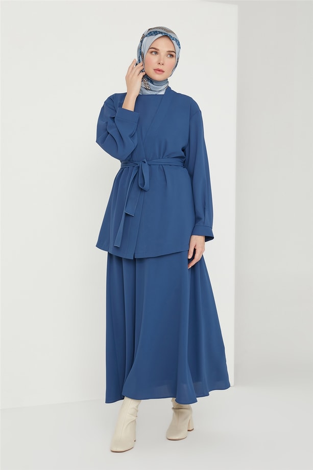 Armine Pile Detaylı Kimono Takım 21K6305 Okyanus