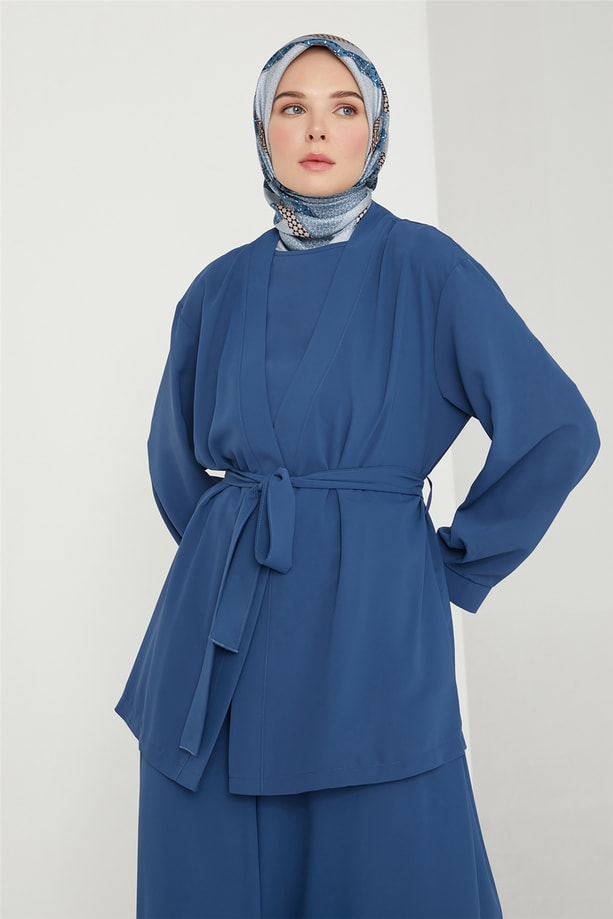 Armine Pile Detaylı Kimono Takım 21K6305 Okyanus