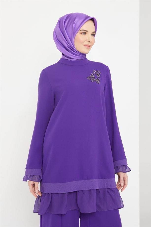Armine İşlemeli İkili Takım 21K6328 Ametist
