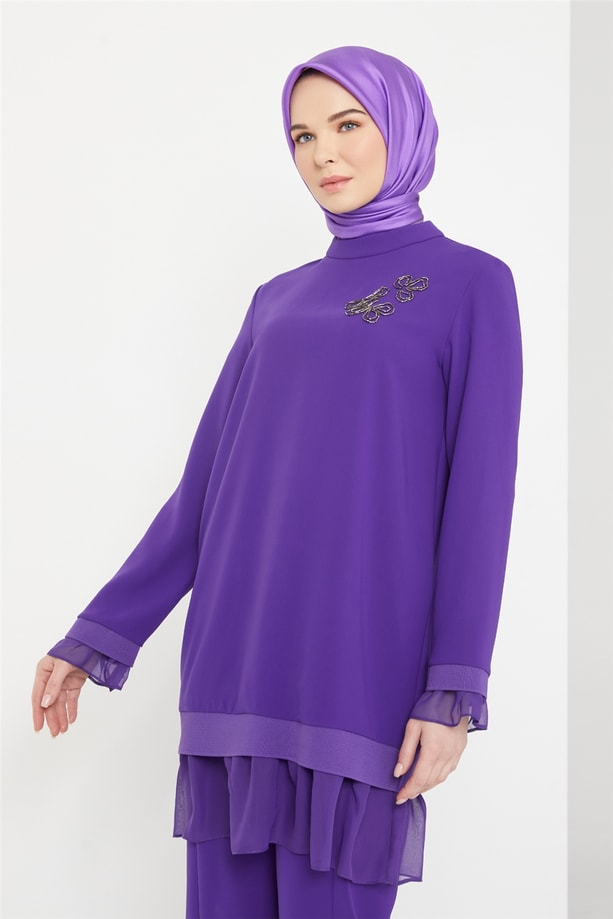 Armine İşlemeli İkili Takım 21K6328 Ametist