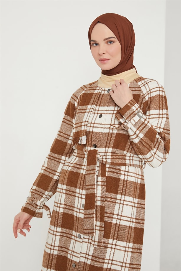 Armine Püküllü Ekose Kap 21K7306 Camel
