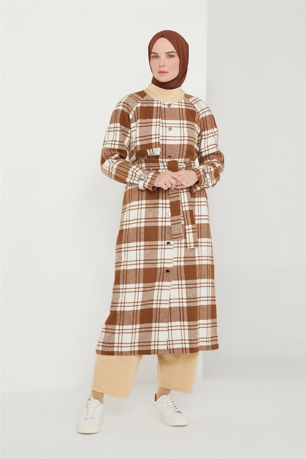 Armine Püküllü Ekose Kap 21K7306 Camel
