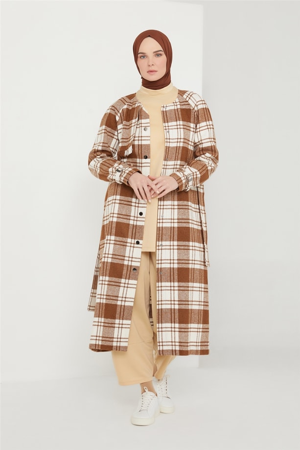 Armine Püküllü Ekose Kap 21K7306 Camel