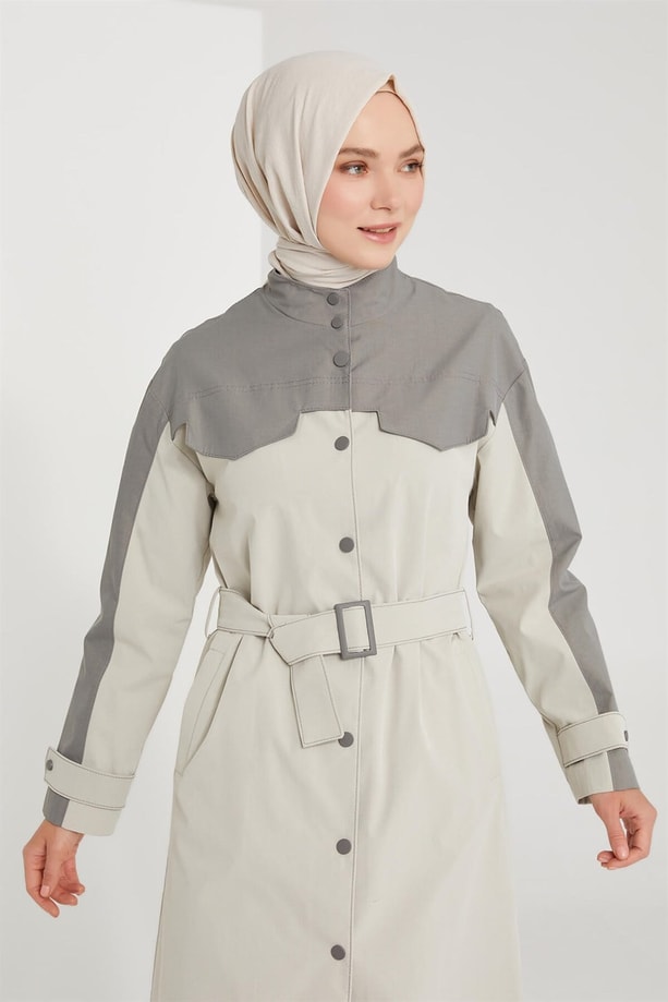 Armine Colorblock Astarlı Kap 21K7312 Bej