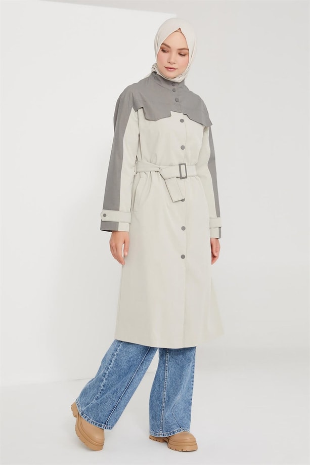 Armine Colorblock Astarlı Kap 21K7312 Bej