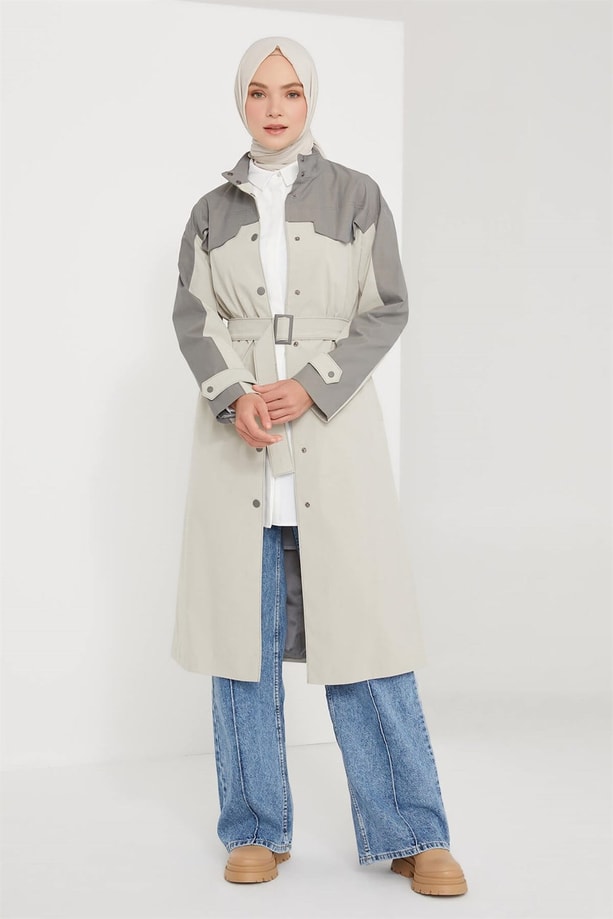 Armine Colorblock Astarlı Kap 21K7312 Bej