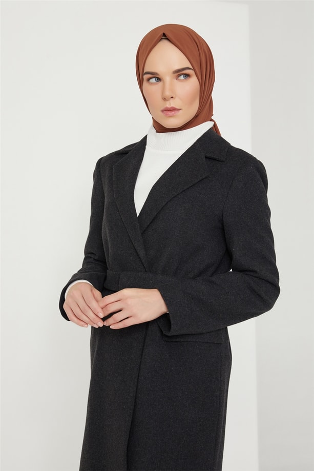 Armine Çıtçıt Ve Köprü Detaylı Kaşe Kaban 21K7401 Antrasit