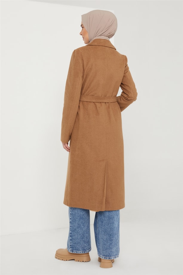Armine Çıtçıt Ve Köprü Detaylı Kaşe Kaban 21K7401 Camel