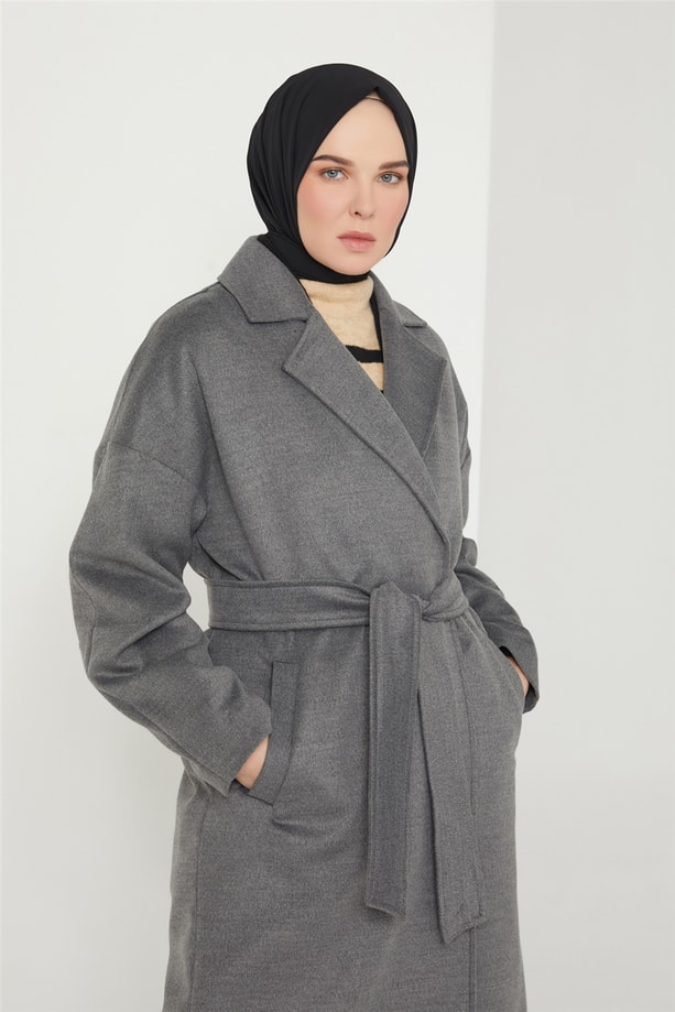 Armine Kelebek Astarlı Kaban 21K7412 Gri