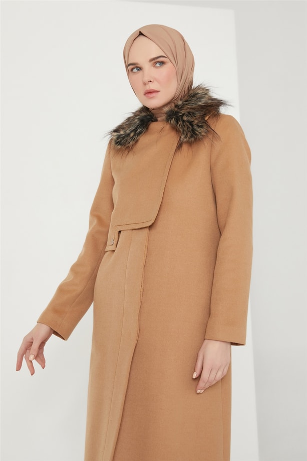 Armine Seyyar Kürklü Kaban 21K7415 Camel