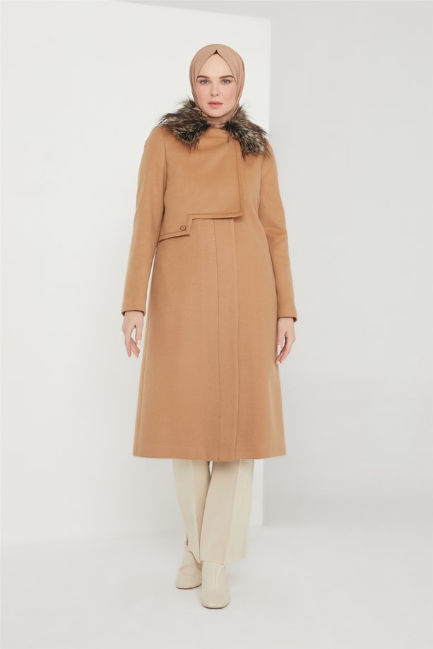 Armine Seyyar Kürklü Kaban 21K7415 Camel