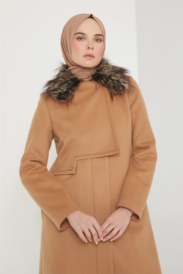 Armine Seyyar Kürklü Kaban 21K7415 Camel