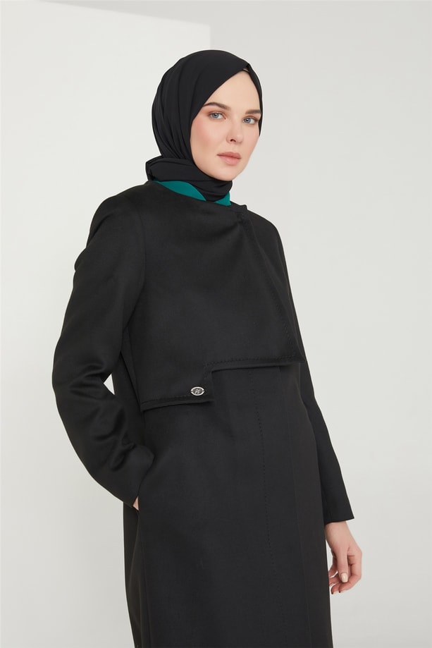 Armine Seyyar Kürklü Kaban 21K7415 Siyah