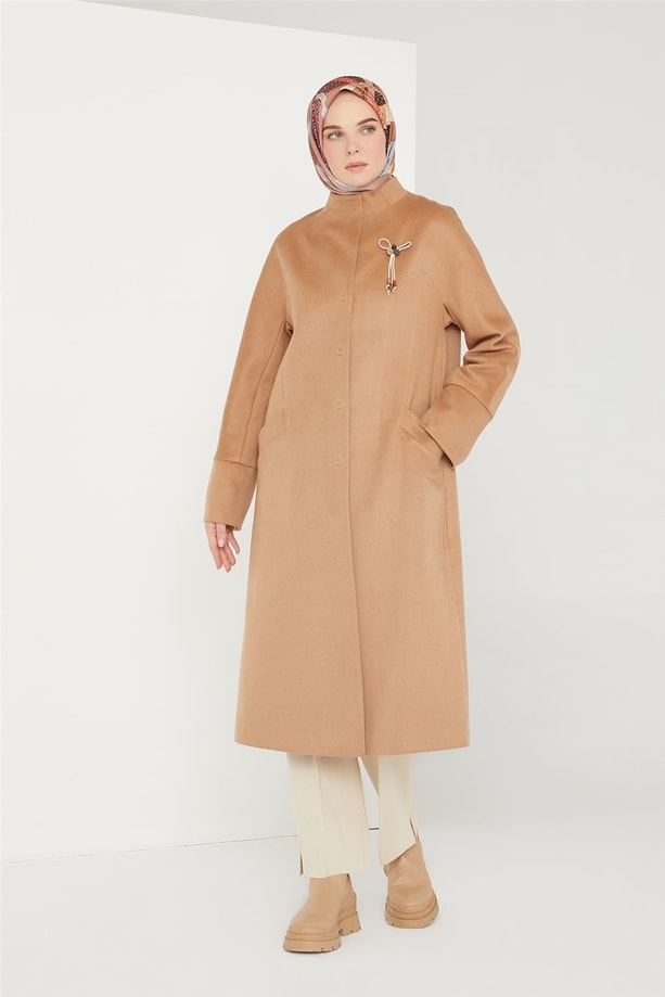 Armine İğne Kürklü Kaşe Kaban 21K7417 Camel