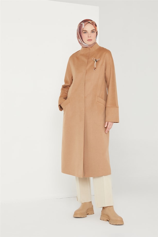 Armine İğne Kürklü Kaşe Kaban 21K7417 Camel
