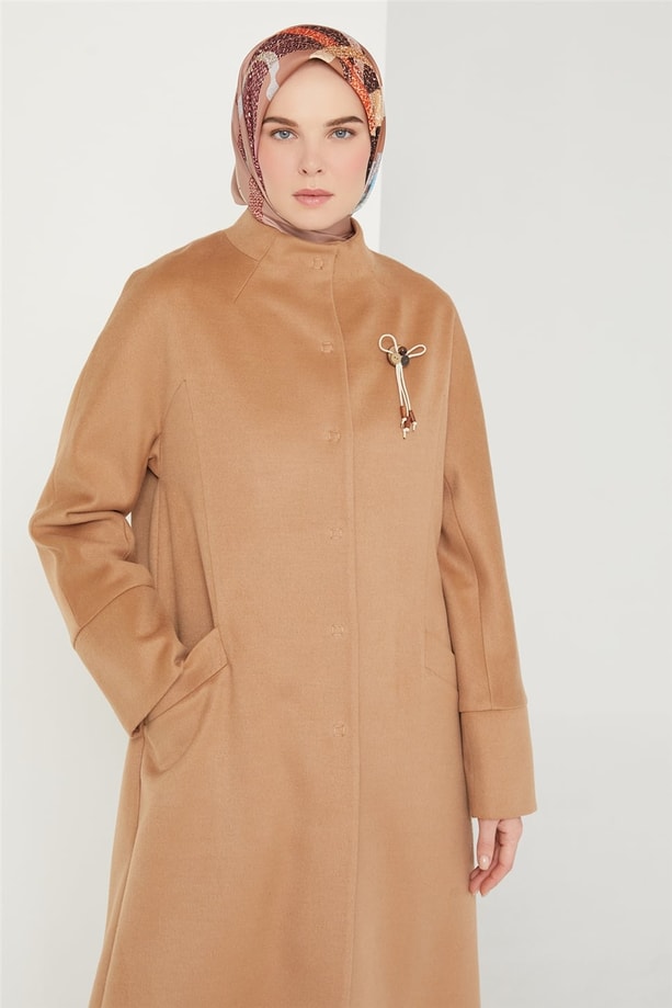 Armine İğne Kürklü Kaşe Kaban 21K7417 Camel