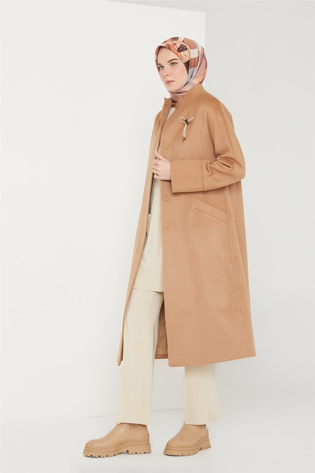Armine İğne Kürklü Kaşe Kaban 21K7417 Camel