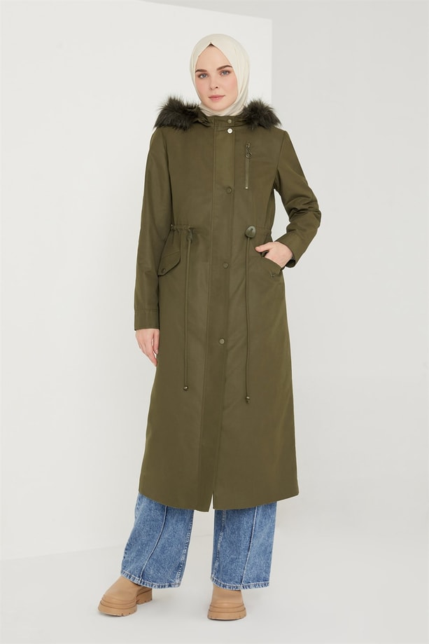 Armine Seyyar Kürklü ve Peluşlu Parka 21K7423 Haki