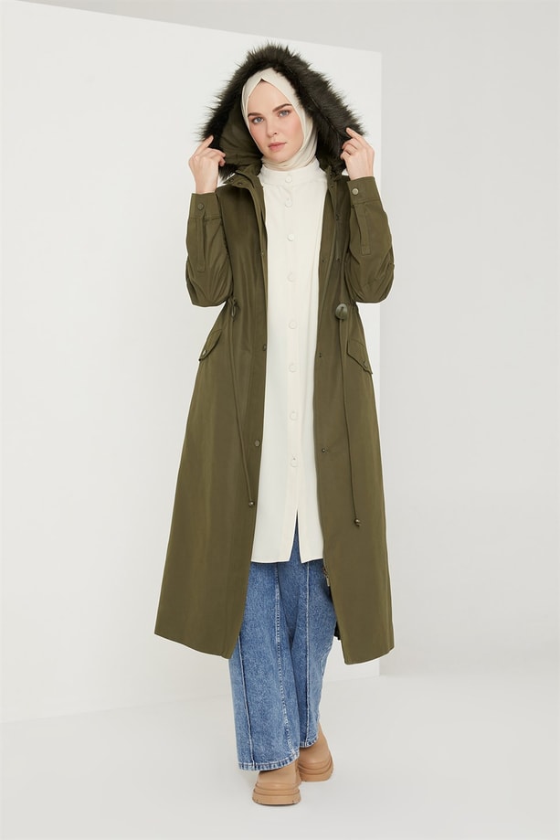 Armine Seyyar Kürklü ve Peluşlu Parka 21K7423 Haki