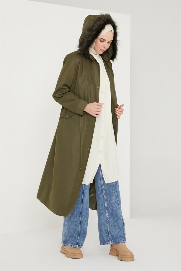 Armine Seyyar Kürklü ve Peluşlu Parka 21K7423 Haki