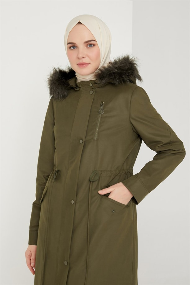 Armine Seyyar Kürklü ve Peluşlu Parka 21K7423 Haki