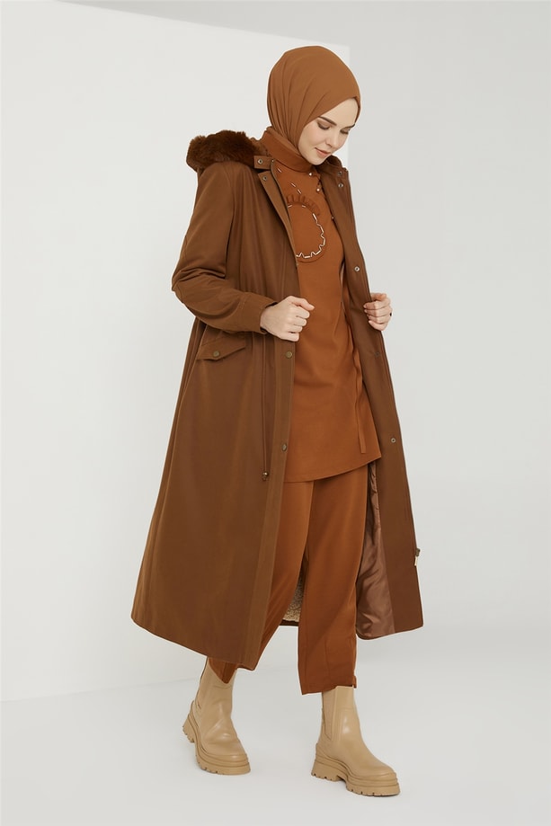 Armine Seyyar Kürklü ve Peluşlu Parka 21K7423 Taba