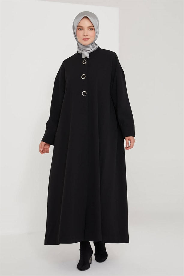 Armine Deforme Çıtçıtlı Salaş Manto 21K8603 Siyah