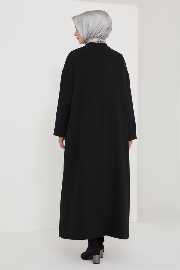 Armine Deforme Çıtçıtlı Salaş Manto 21K8603 Siyah
