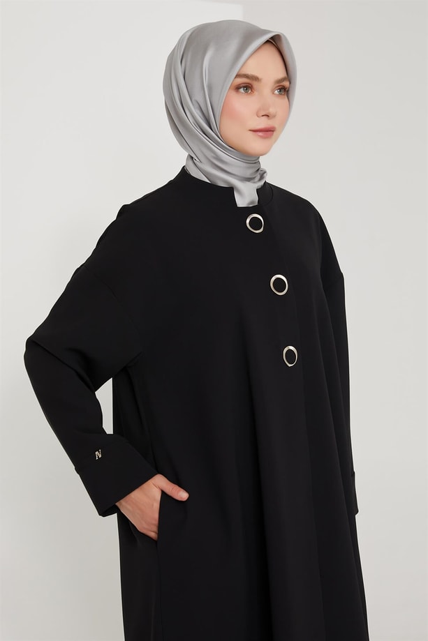 Armine Deforme Çıtçıtlı Salaş Manto 21K8603 Siyah