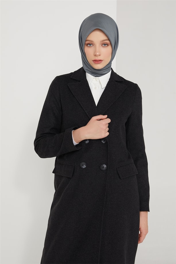 Armine Kalın Kruvaze Manto 21K8701 Antrasit
