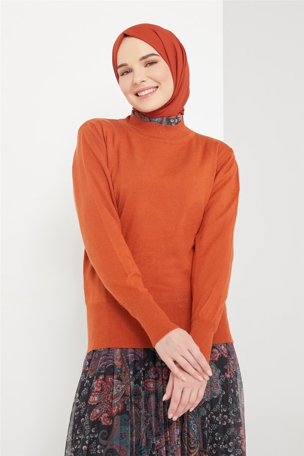 Armine Yarım Balıkçı Kazak 21KD9030 Kiremit