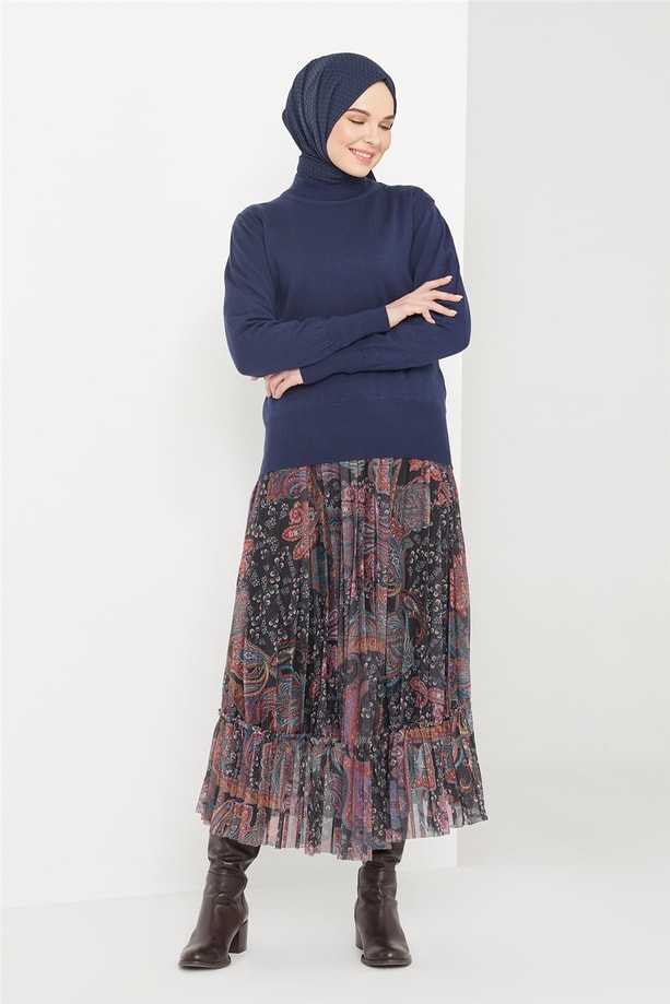 Armine Yarım Balıkçı Kazak 21KD9030 Lacivert