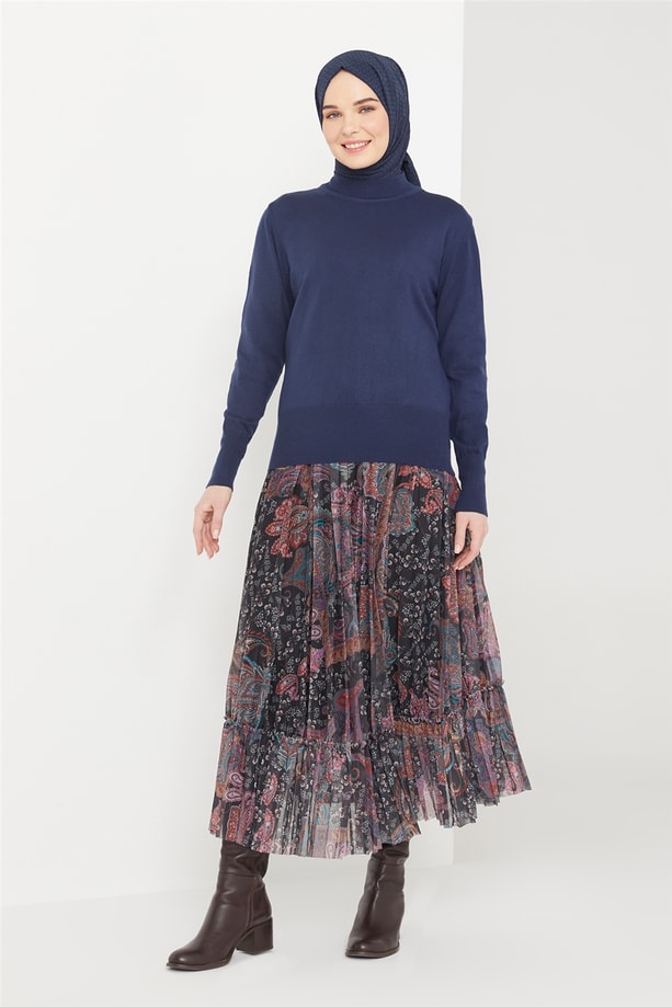 Armine Yarım Balıkçı Kazak 21KD9030 Lacivert