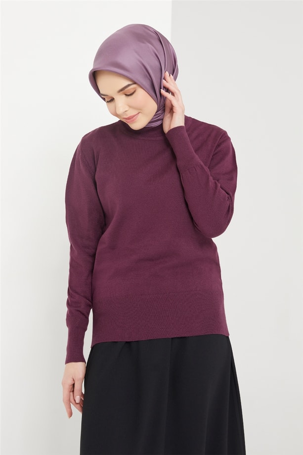 Armine Yarım Balıkçı Kazak 21KD9030 Mürdüm