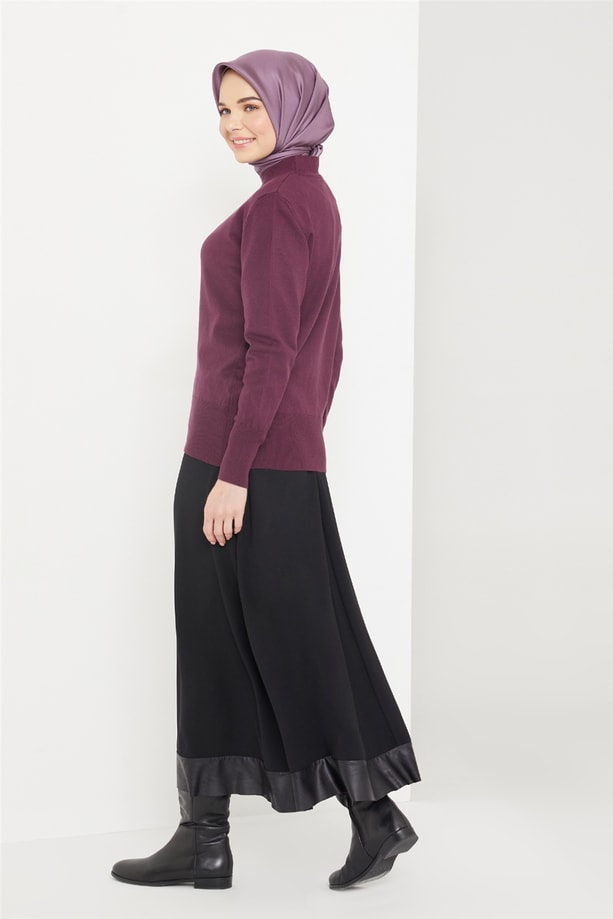 Armine Yarım Balıkçı Kazak 21KD9030 Mürdüm