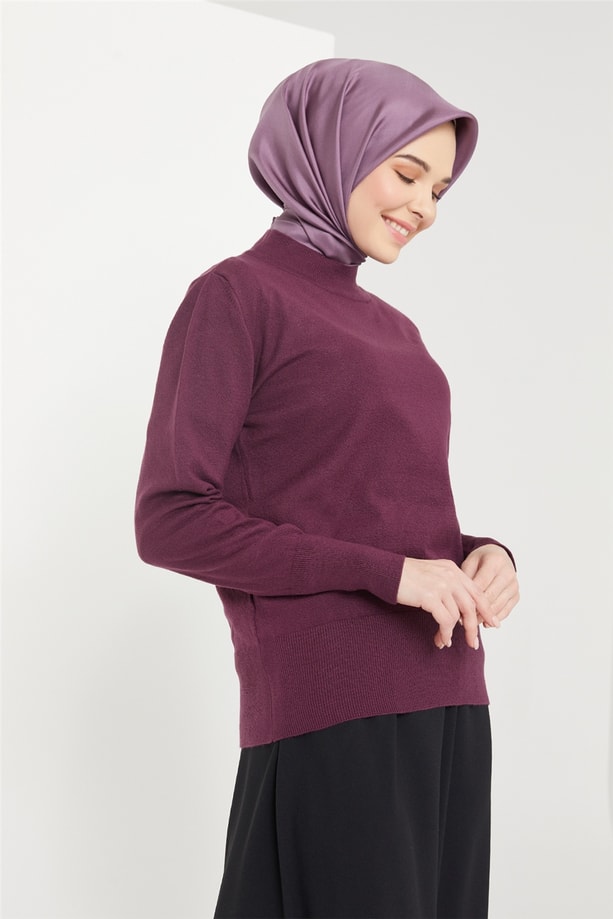 Armine Yarım Balıkçı Kazak 21KD9030 Mürdüm
