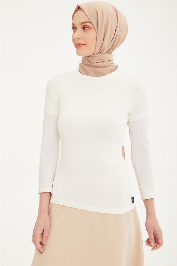 Armine Kısa Kol Badi 21KD9037 Ekru