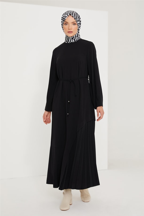 Armine Asimetrik Pliseli Elbise 21K9302 Siyah