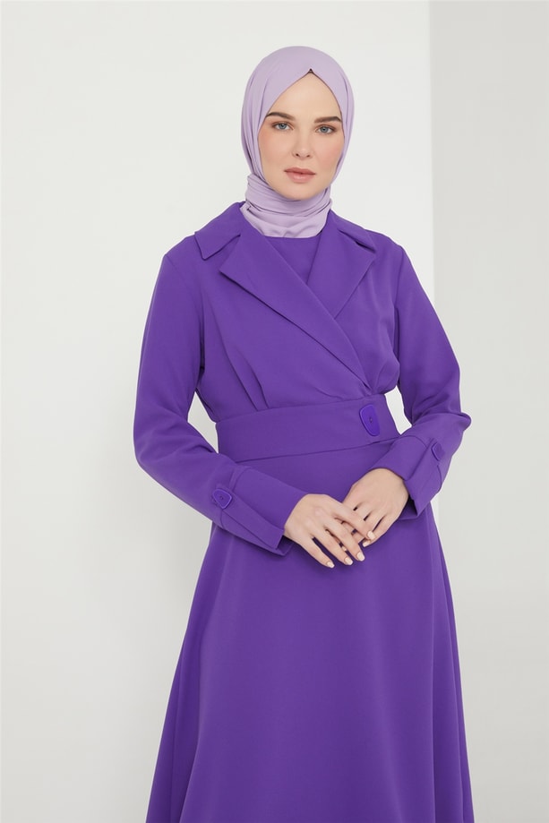 Armine Kruvaze Yakalı Belden Oturtmalı Elbise 21K9310 Mor